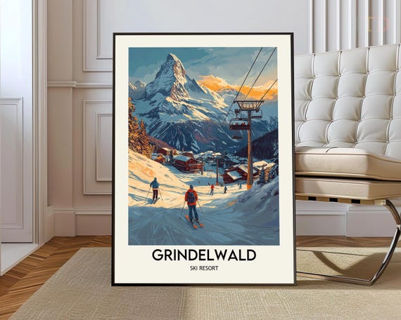 Grindelwald Ski Resort Poster Wall Art Print Photo