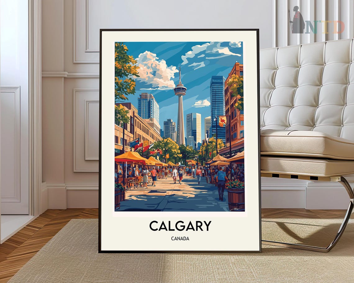 Calgary Canada Downtown Street Calgary Tower Skyline Travel Poster