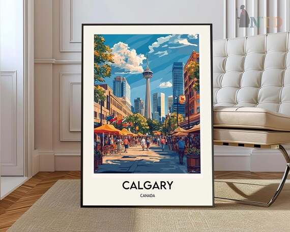 Calgary Canada Downtown Street Calgary Tower Skyline Travel Poster