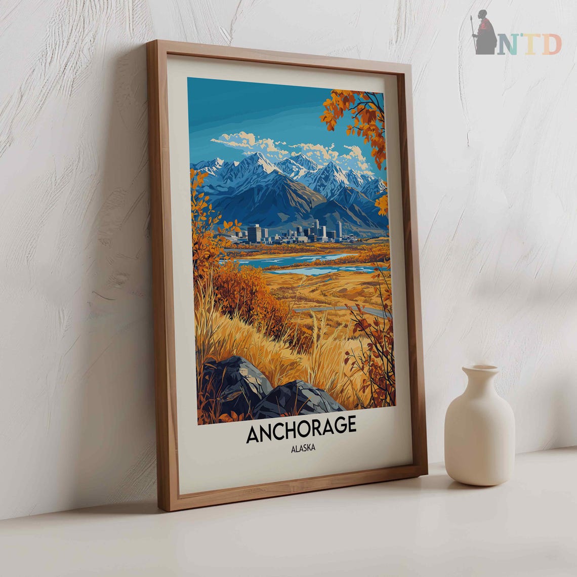 Anchorage Alaska Autumn Tundra Skyline Snowy Peaks Travel Poster - Image 2