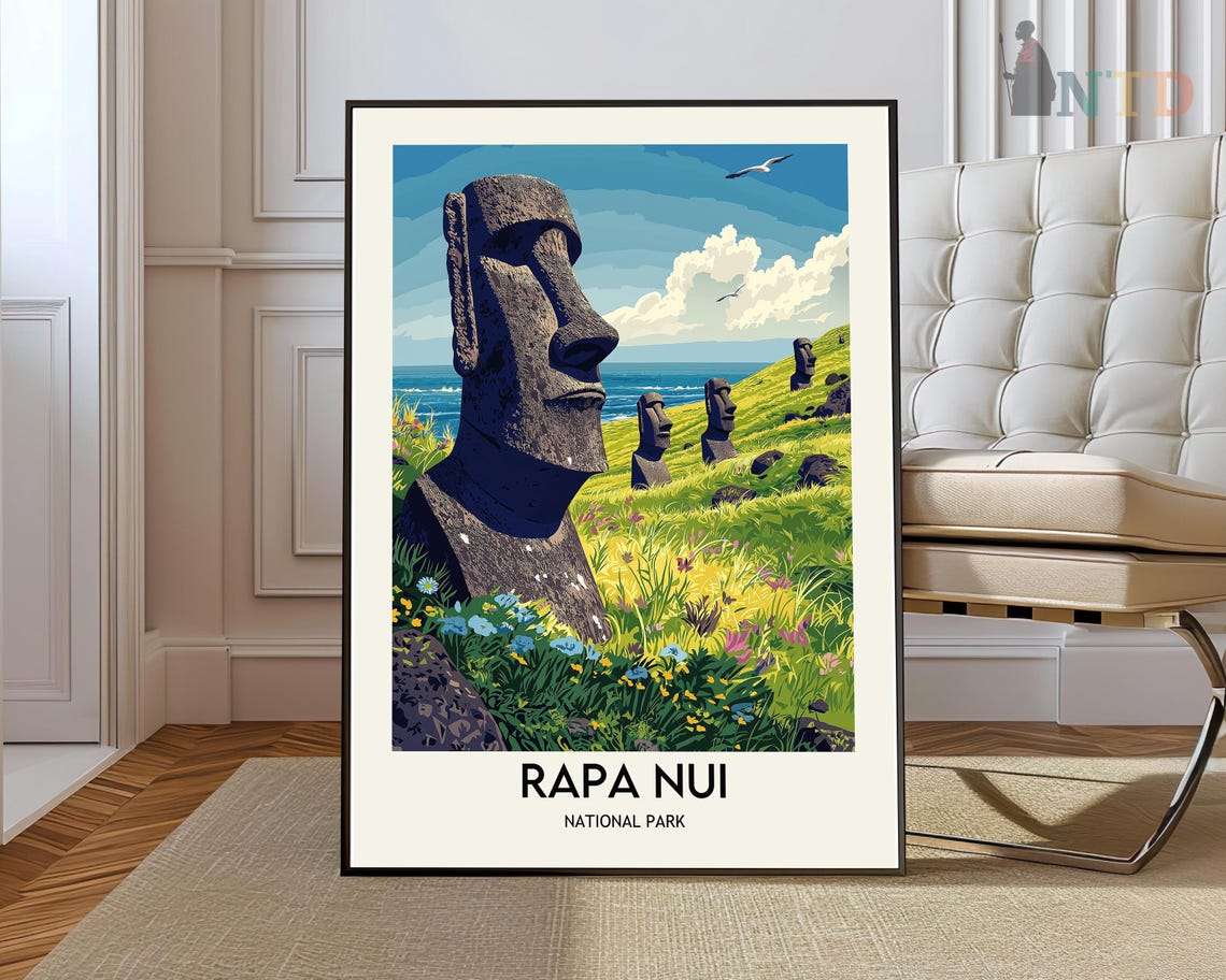 Rapa Nui Easter Island Moai Statues National Park Travel Wall Poster