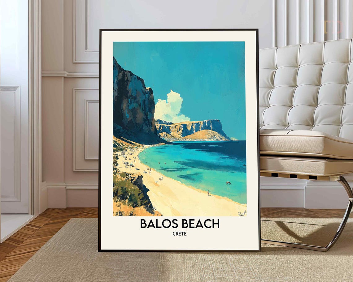 Balos Beach Crete Lagoon Cliffs Turquoise Water Vintage Travel Poster