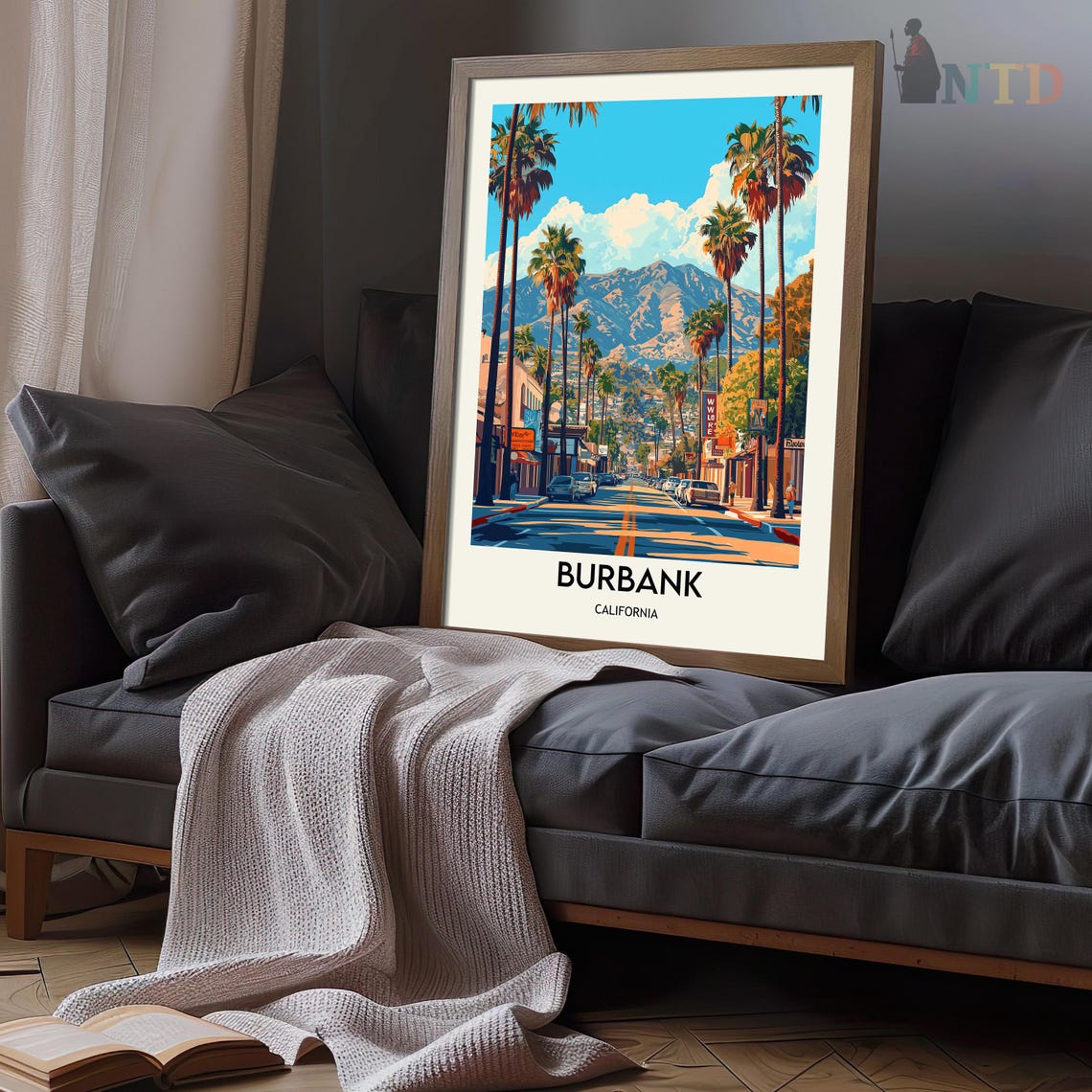 Burbank California Palm Lined Downtown Main Street Hills Poster - Image 3