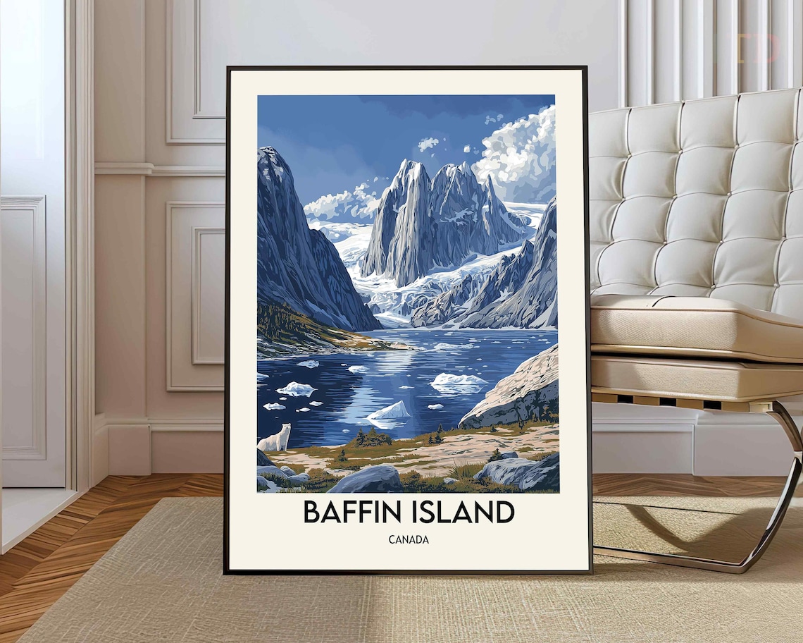 Baffin Island Canada Arctic Glacier Fjord Vintage Travel Art Poster