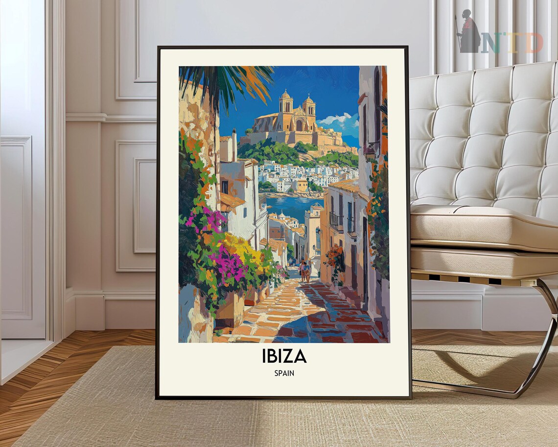 Ibiza Old Town Flower Street Dalt Vila Vintage Spain Travel Poster