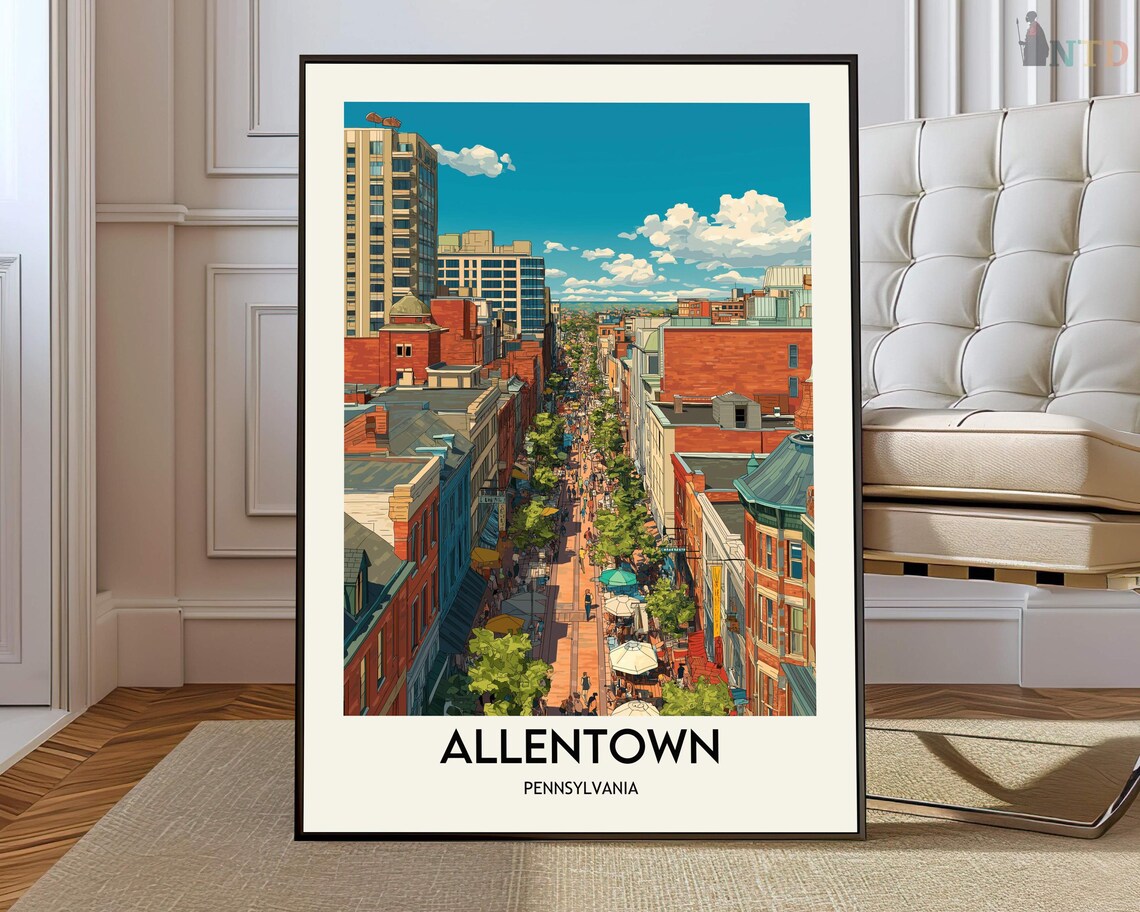 Allentown Pennsylvania Downtown Street Illustration Travel Poster