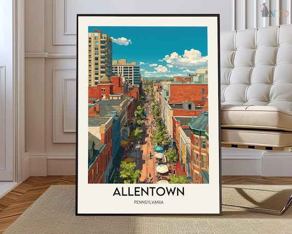 Allentown Pennsylvania Downtown Street Illustration Travel Poster