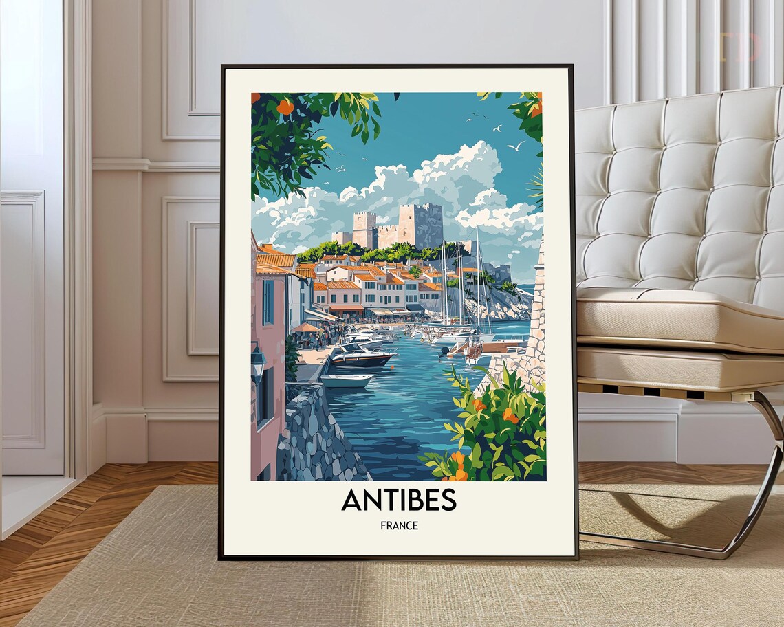 Antibes France Sailboats Under the Castle-Topped Hill Poster