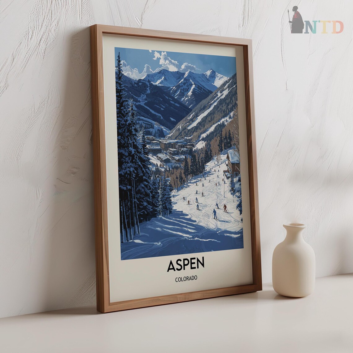 Blue Bird Day on the Slopes Aspen Colorado Winter Travel Poster - Image 2