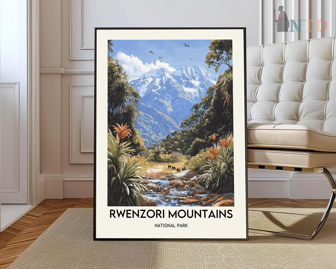Rwenzori Mountains Snow Peaks Uganda National Park Travel Poster