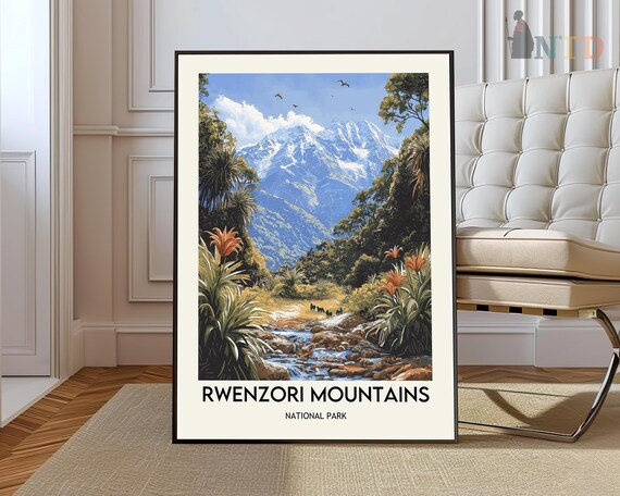 Rwenzori Mountains Snow Peaks Uganda National Park Travel Poster