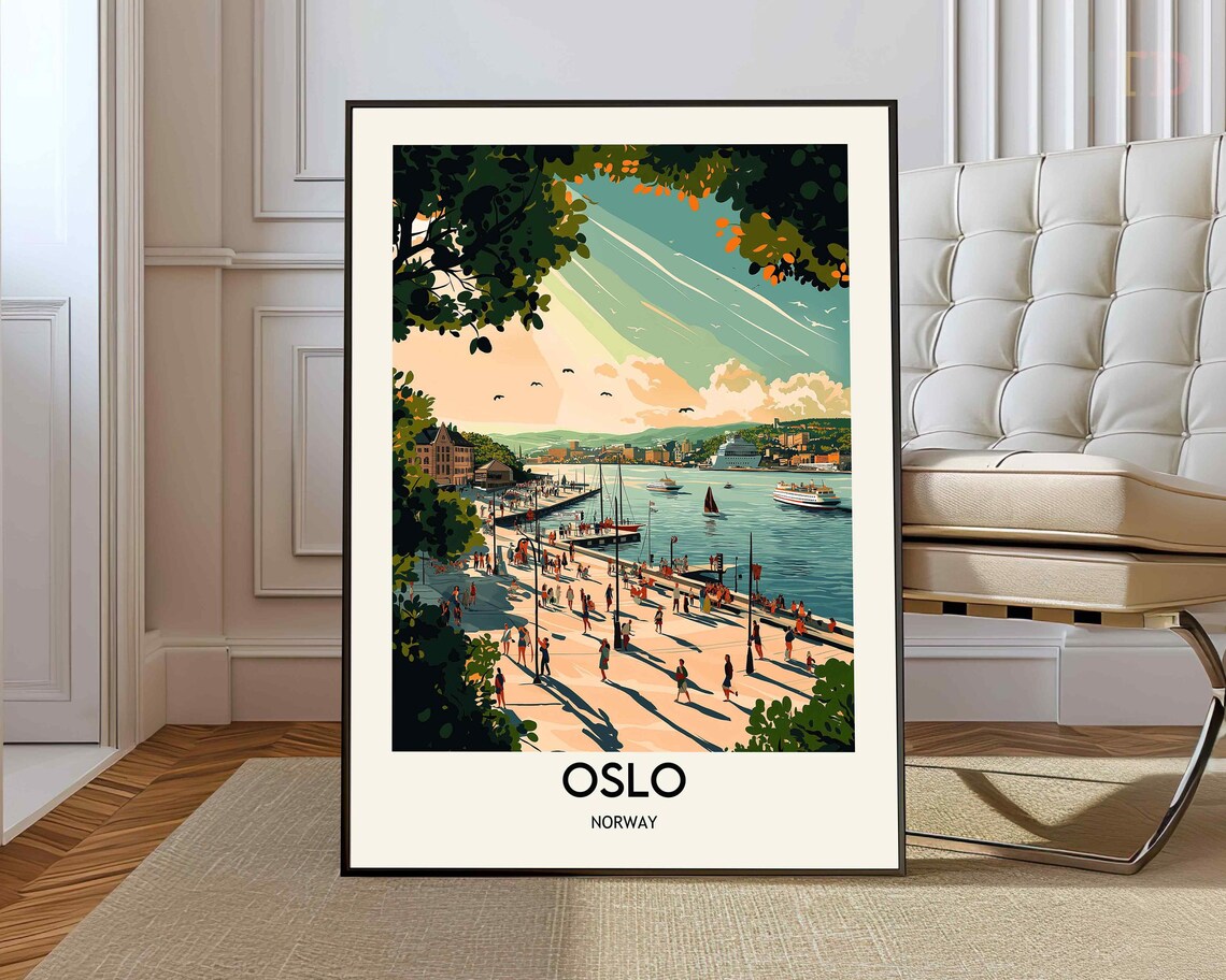 Oslo Norway Harbor Promenade Sunny Summer Day Scene Travel Poster