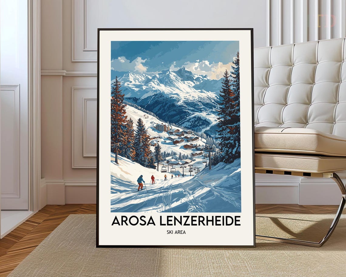 Arosa Lenzerheide Ski Area Chalets Slopes Vintage Travel Poster
