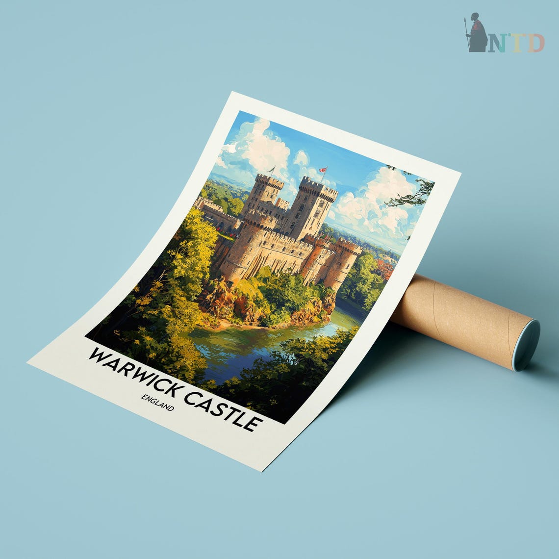 Warwick Castle England Riverside Fortress Vintage Travel Poster - Image 3