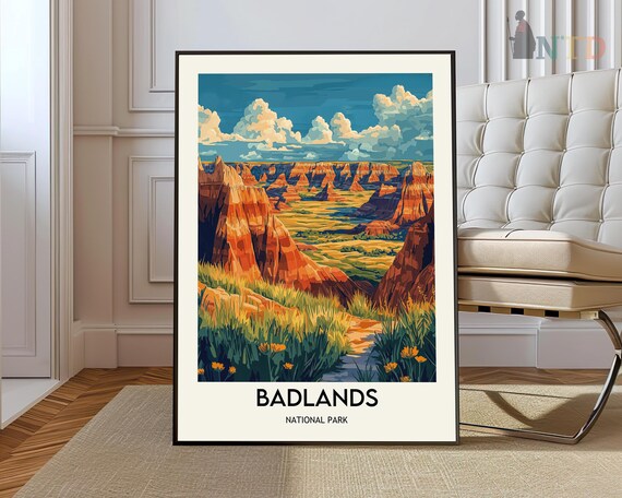 Vintage Badlands National Park Colorful Canyon Daytime Travel Poster