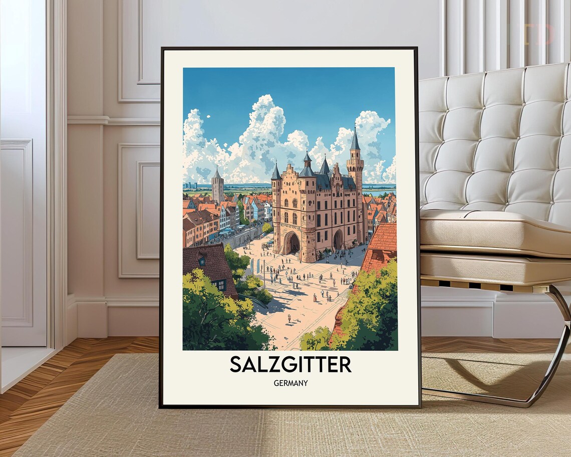 Salzgitter Germany Castle Square Colorful Retro Travel Poster