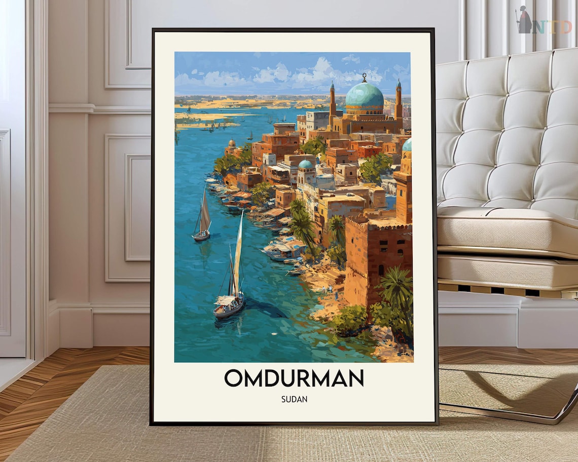 Omdurman Sudan Nile River Waterfront Felucca Sail Boats Travel Poster
