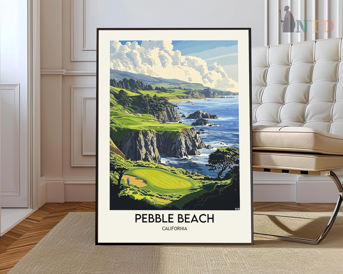Pebble Beach California Golf Course Coastal Travel Style Poster