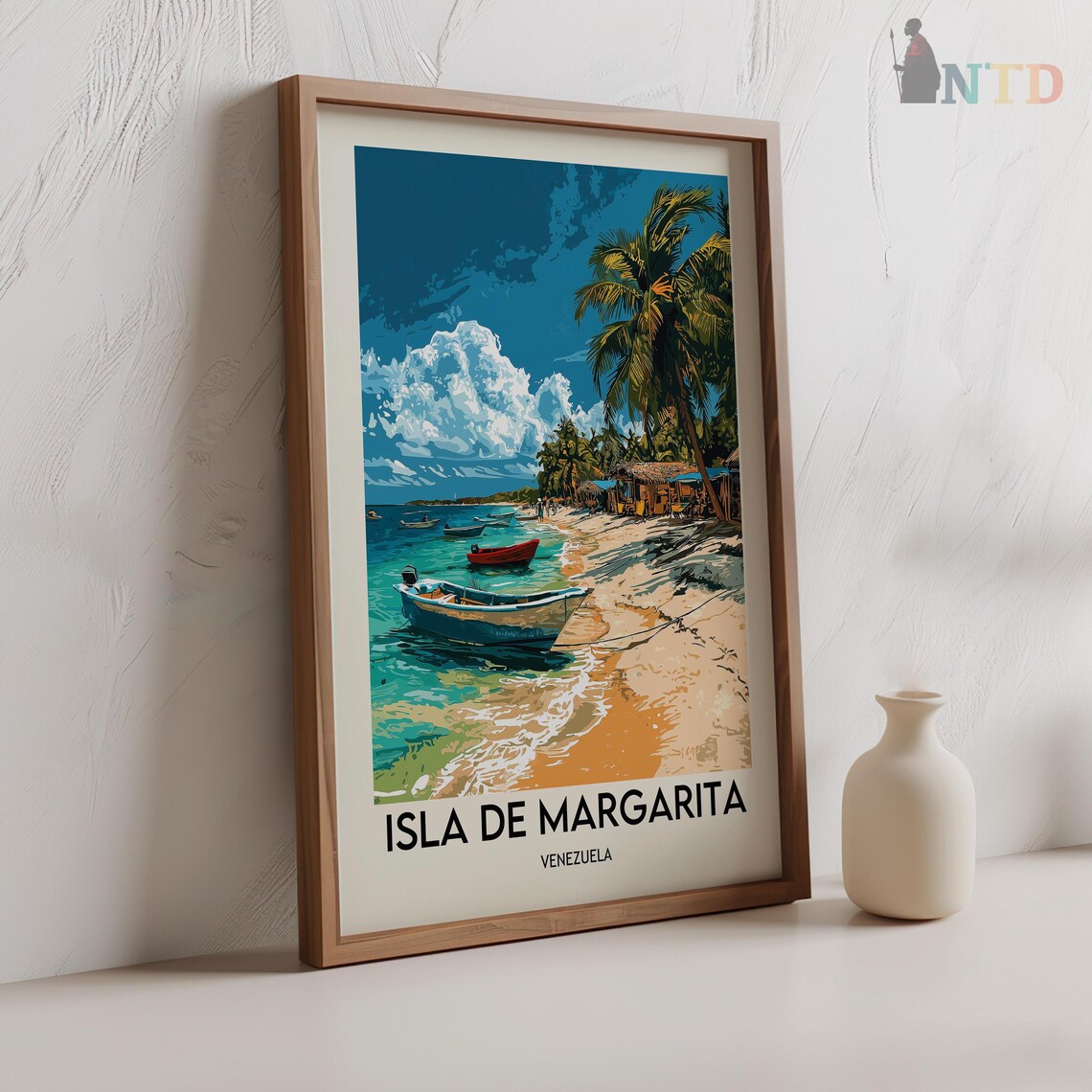 Isla de Margarita Venezuela Palm Beach Fishing Boats Scene Poster - Image 2