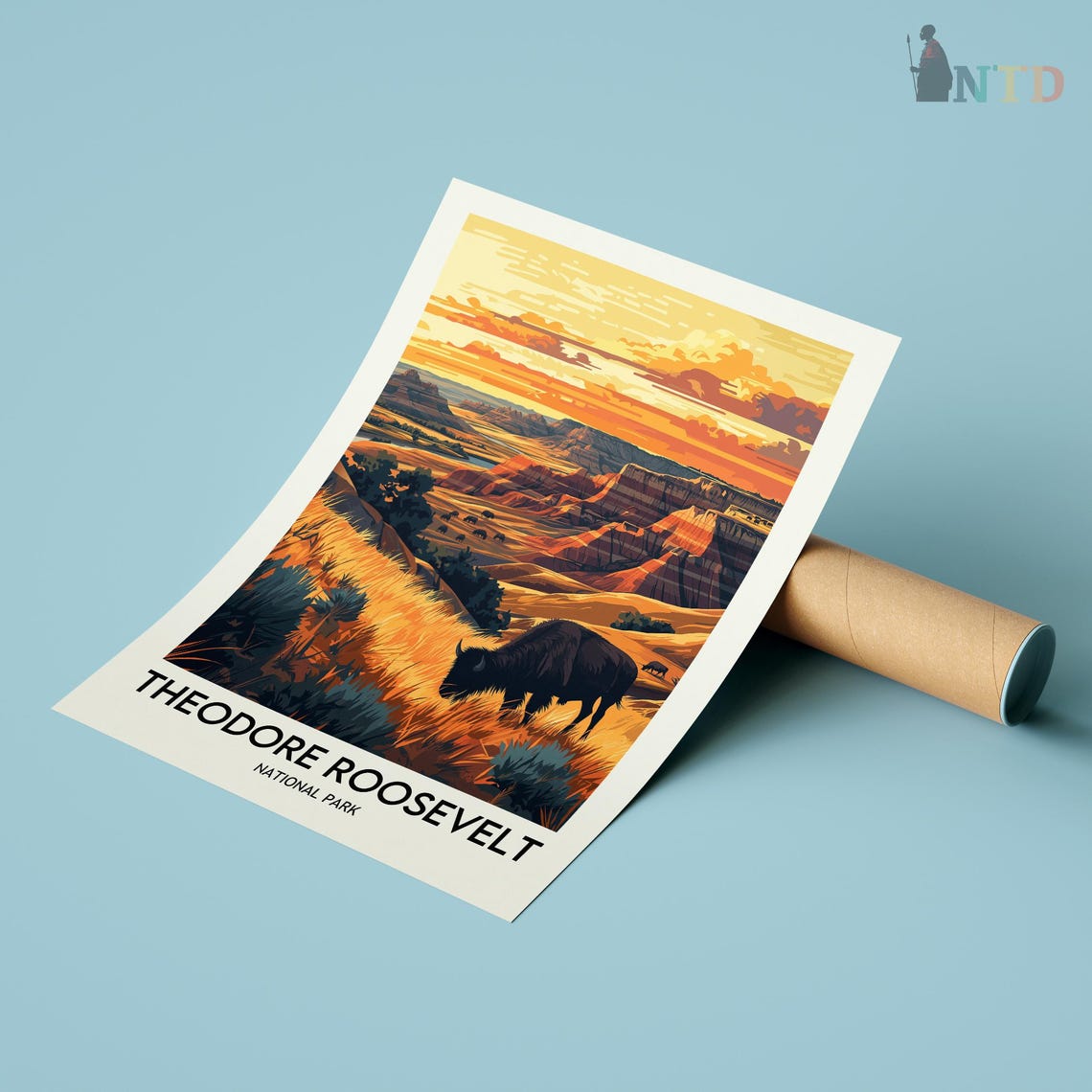 Theodore Roosevelt National Park Lone Bison Sunset View Poster - Image 2