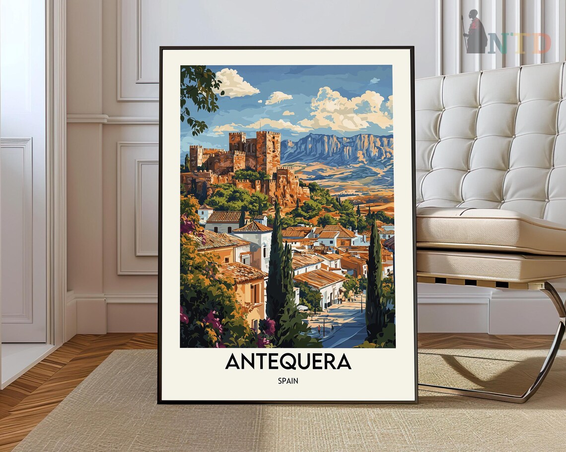 Antequera Spain Citadel Hill Town Andalusia Retro Travel Poster