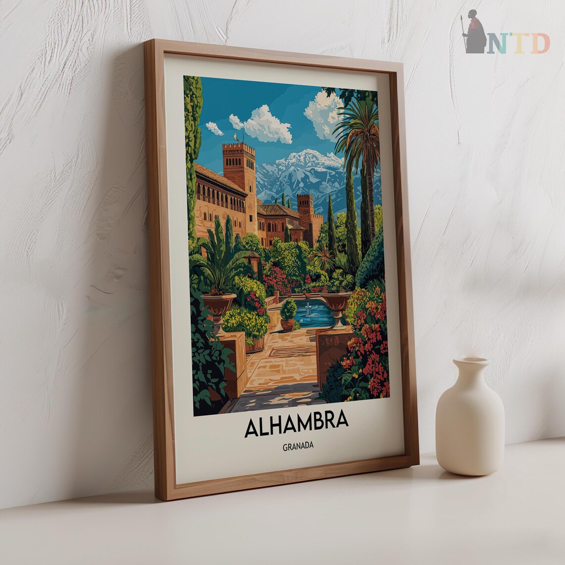 Alhambra Palace and Snowy Sierra Nevada Granada Spain Travel Poster - Image 2