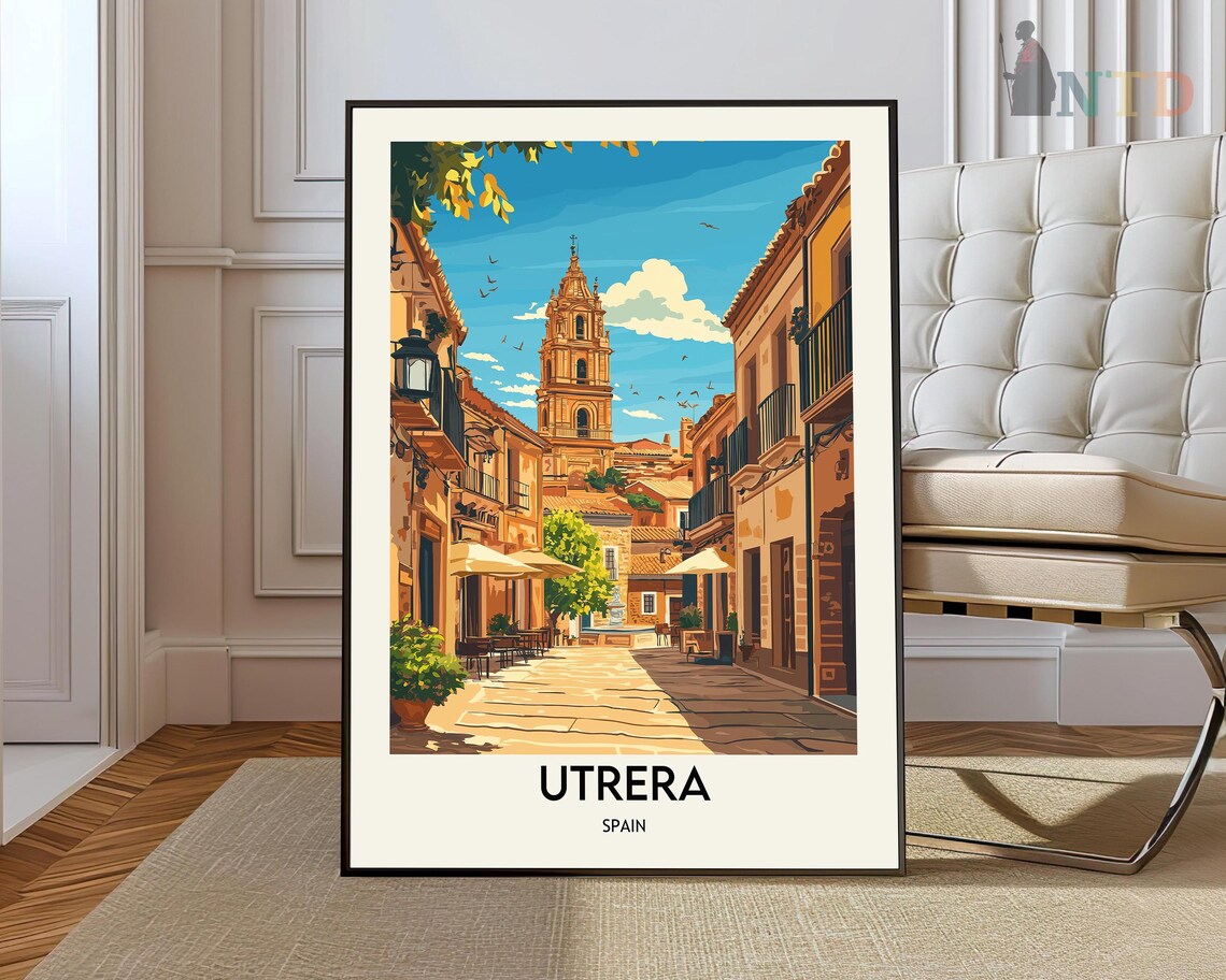 Utrera Spain Vintage Church Tower Street Illustration Travel Poster