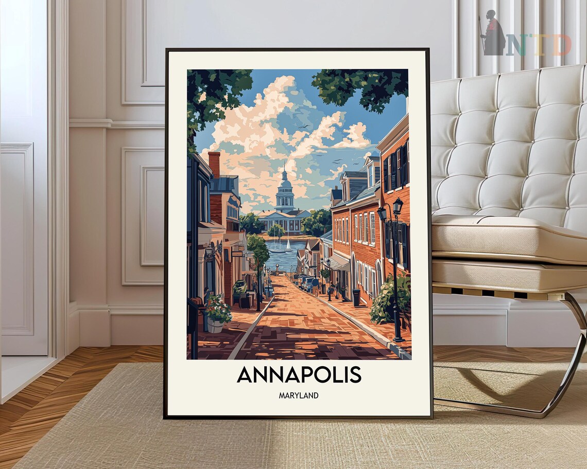 Annapolis Maryland Historic Brick Street Vintage Travel Poster