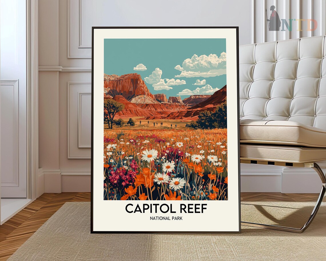 Capitol Reef National Park Daisy Wildflower Meadow Scenic Travel Poster