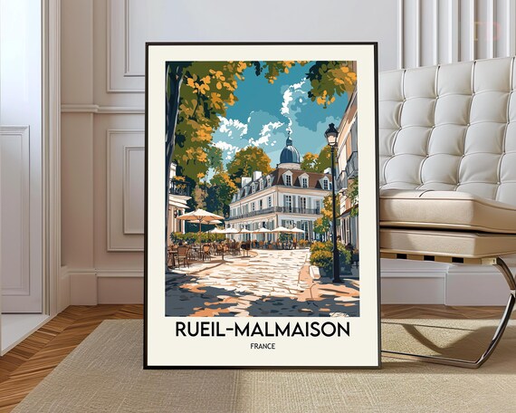 Rueil Malmaison France Travel Poster Historic Street Domed Landmark Scene