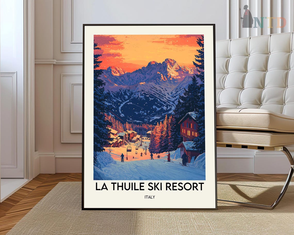 La Thuile Ski Resort Italy Sunset Alpine Slopes Travel Poster