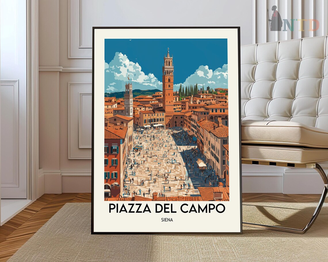 Piazza Del Campo Italy Travel Poster, Siena Wall Decor