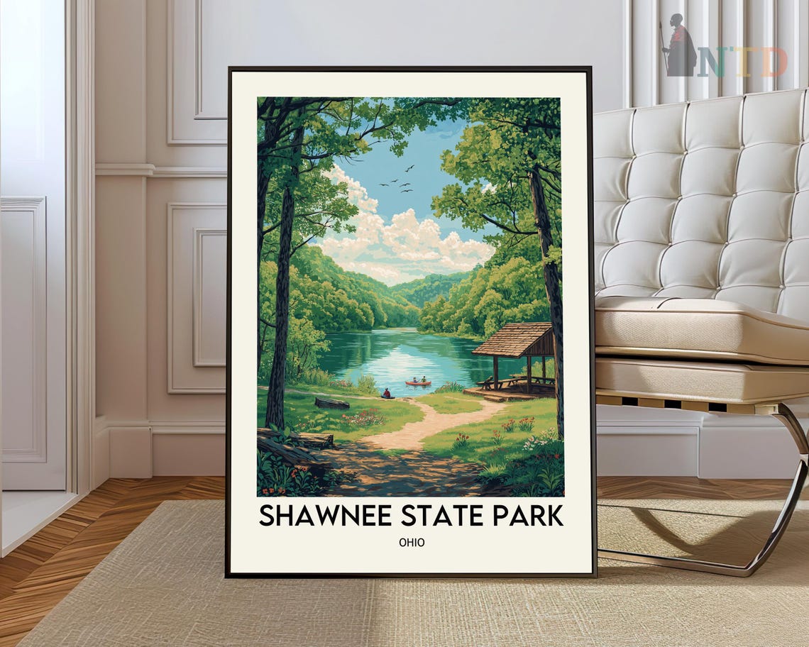 Shawnee State Park Ohio Summer Lake Cabin Scenic Travel Poster