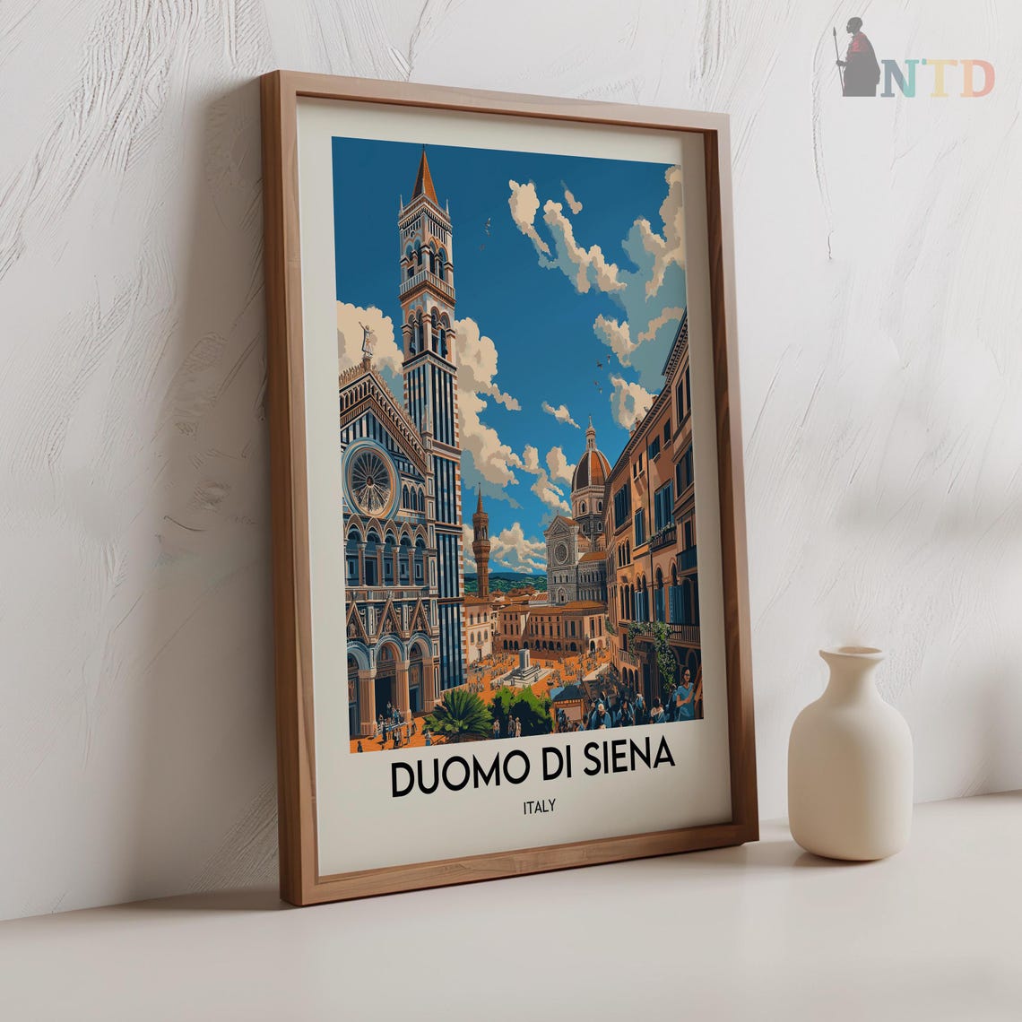Siena Italy Duomo Cathedral Bustling Piazza Summer Crowds Poster - Image 3