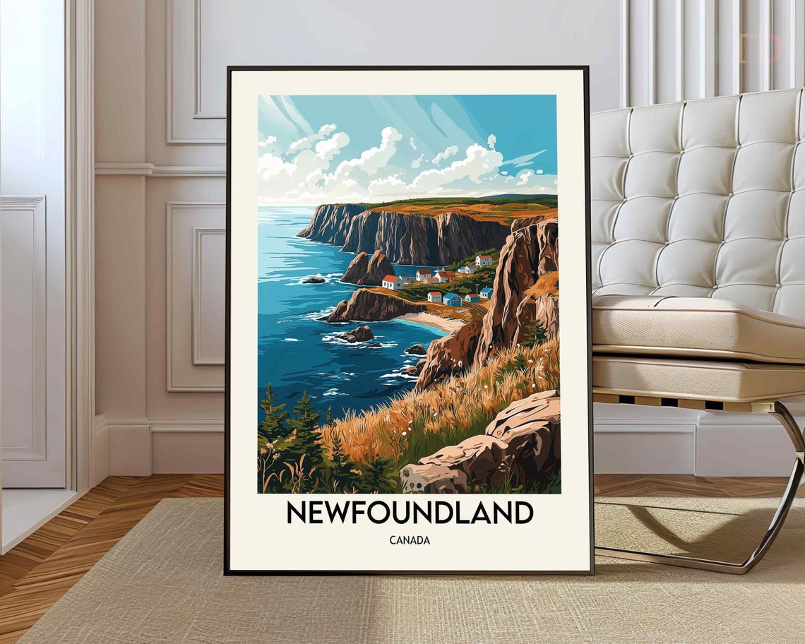 Newfoundland Canada Coastal Cliffs Vintage Travel Style Poster