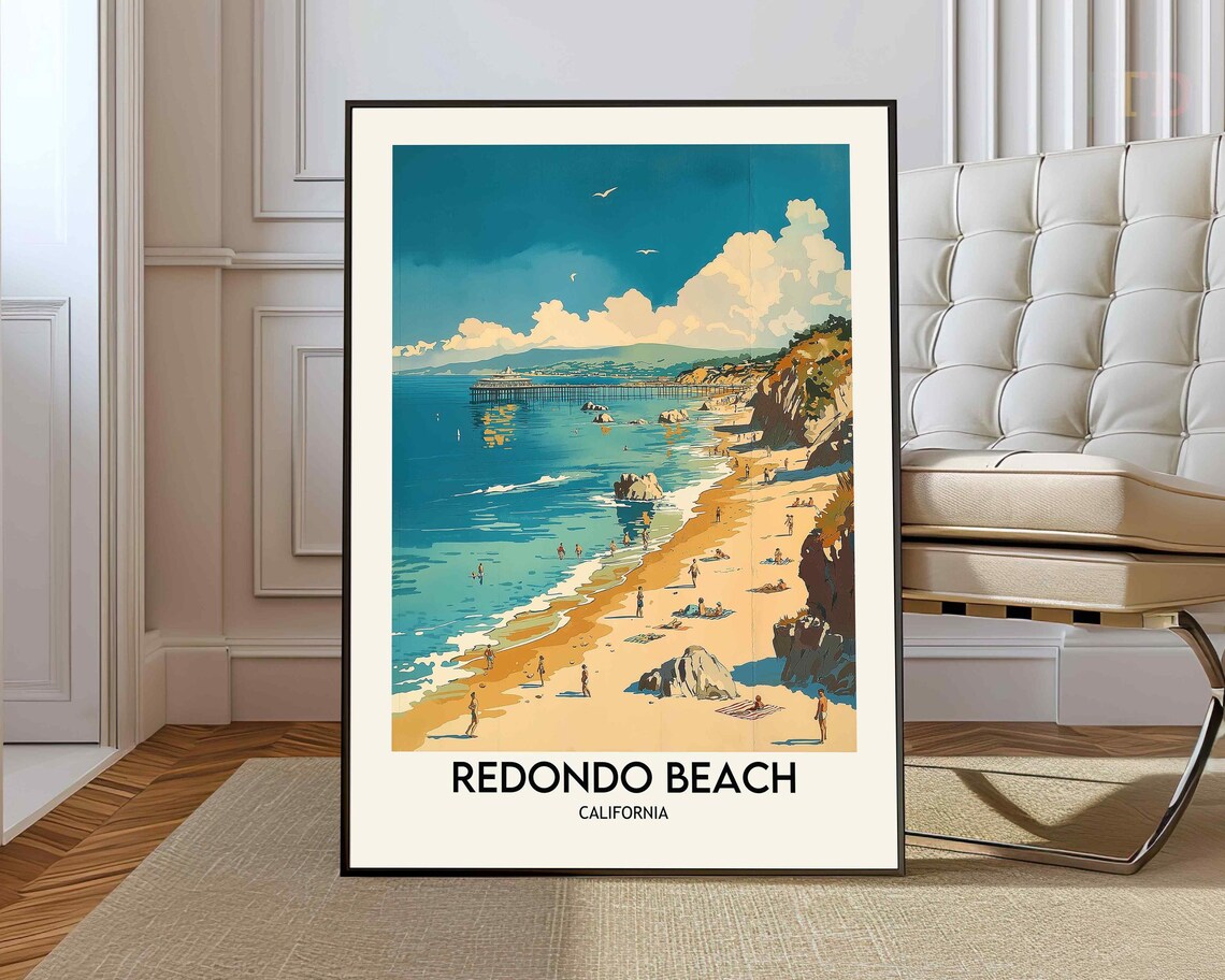 Redondo Beach Travel Poster, Coastal Destination Decor