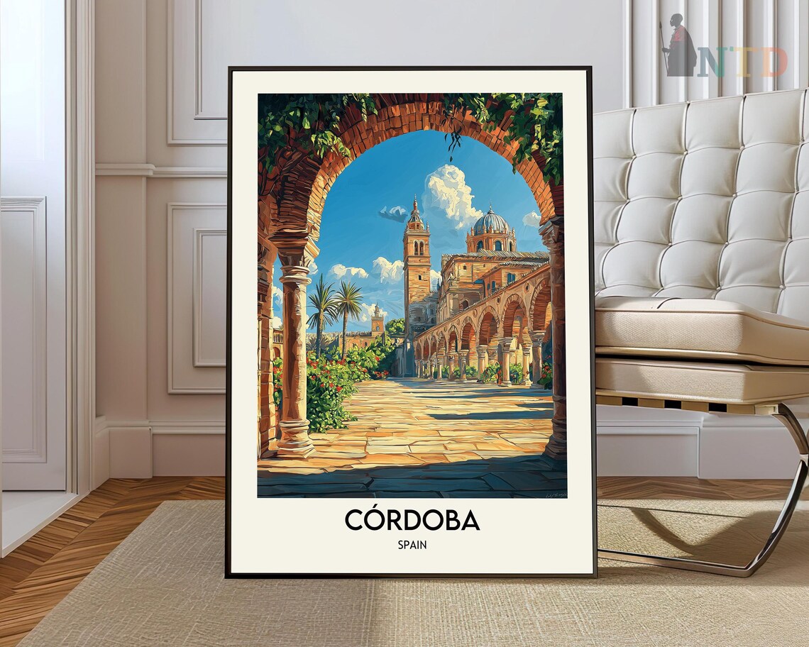 Cordoba Spain Historic Courtyard Cathedral Arches Travel Poster