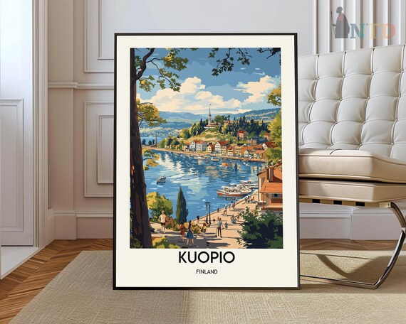 Kuopio Finland Lakeside Town Boats Harbor Summer Travel Poster