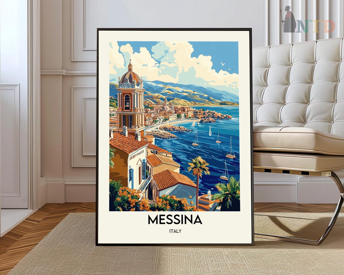 Beautiful Messina Sicily Italy Harbor Sailboat Bell Tower Poster