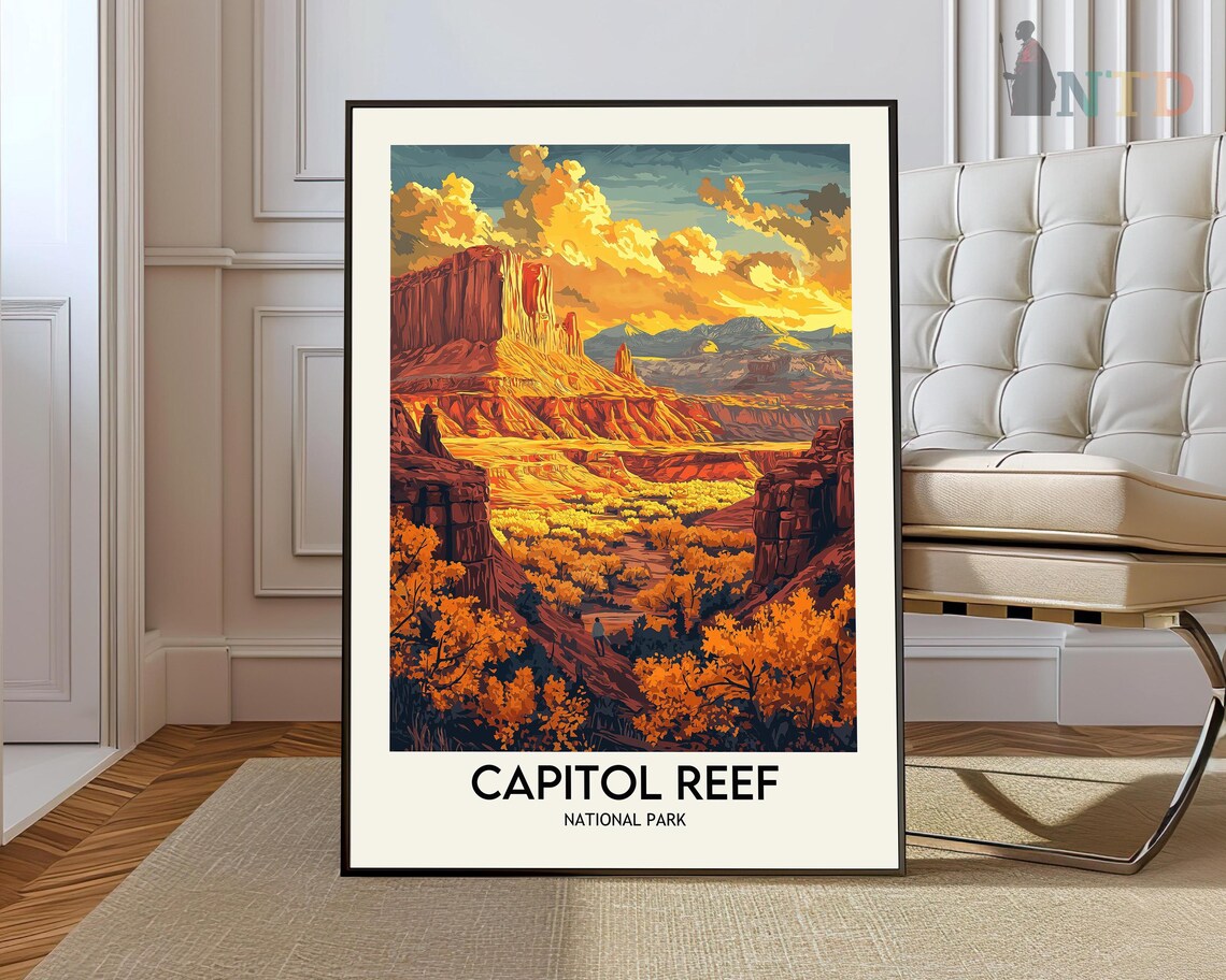 Capitol Reef National Park Golden Autumn Canyon Desert Travel Poster
