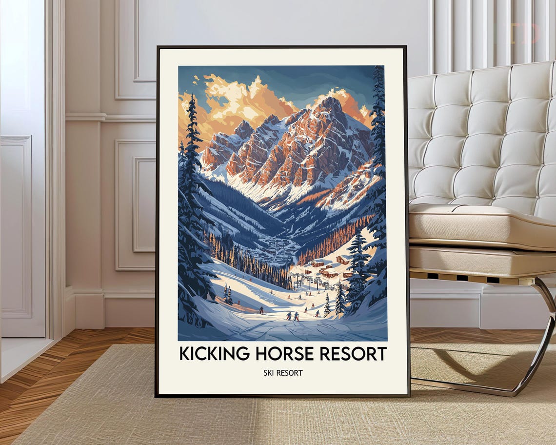 Kicking Horse Resort Skiers on Powder Vintage Alpine Ski Poster
