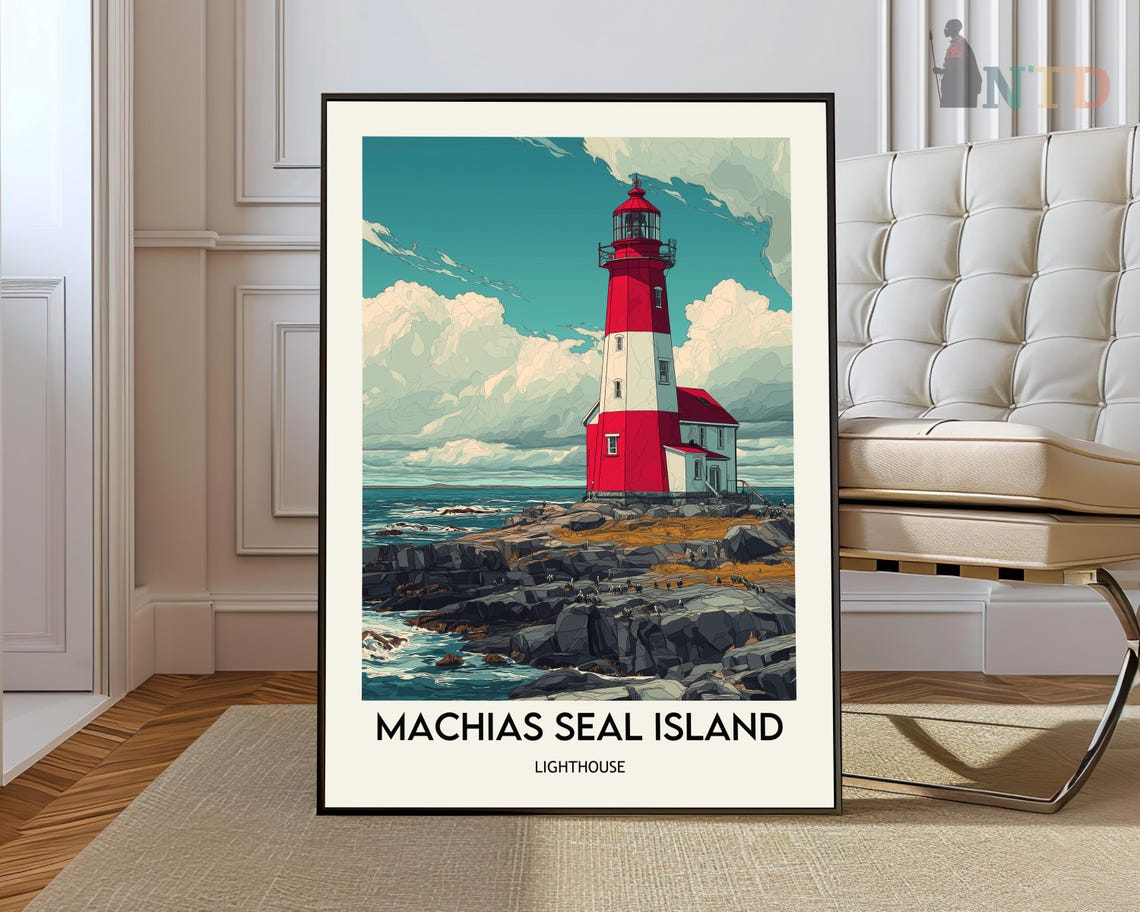 Machias Seal Island Lighthouse Red Tower Coast Travel Poster