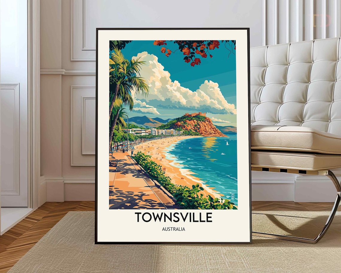 Townsville Australia Beach Palm Shores Boardwalk Travel Poster