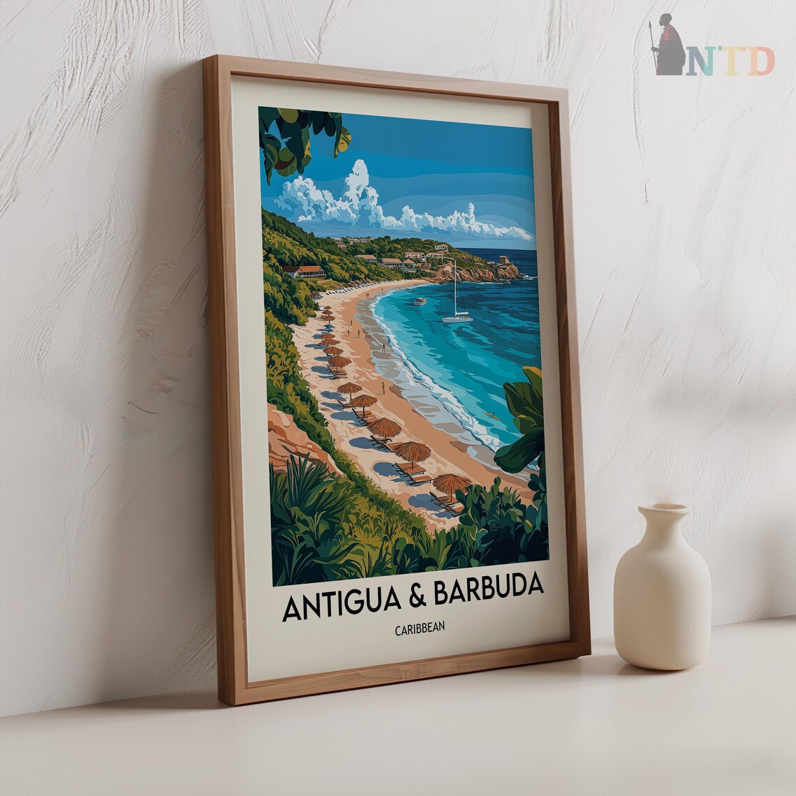 Antigua and Barbuda Caribbean Beach Paradise Vintage Travel Poster - Image 2