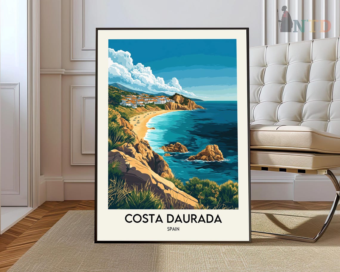 Costa Daurada Spain Rugged Cliffs Turquoise Coves Travel Poster