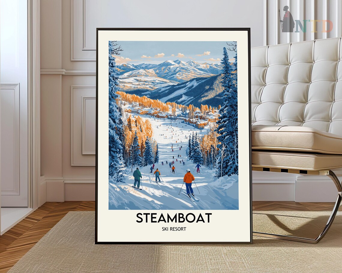 Steamboat Ski Resort Colorado Skiers On Slopes Winter Travel Art Poster