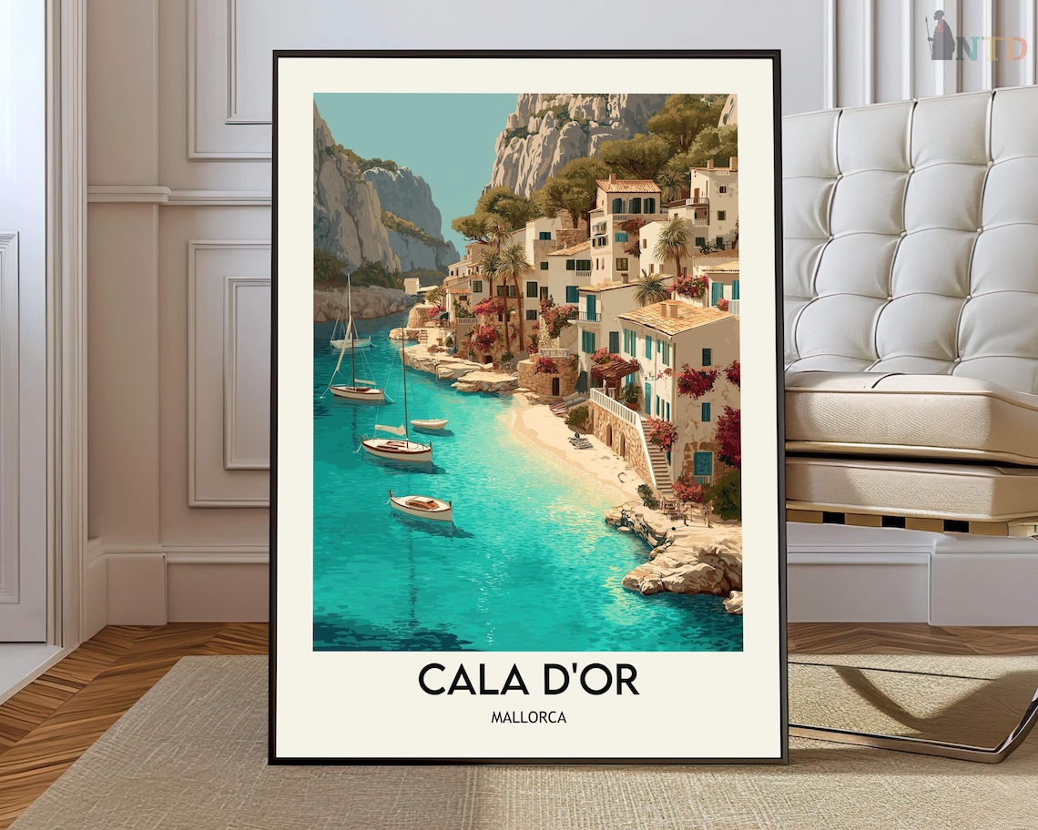 Cala D'Or Mallorca Turquoise Bay Sailboats And Cliffside Town Poster