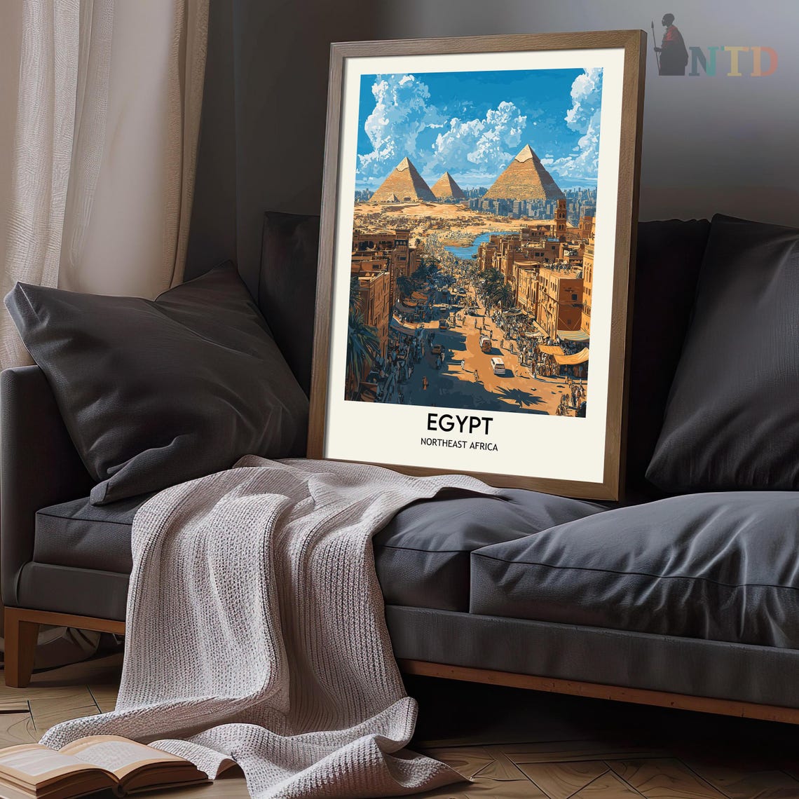 Egypt Pyramids Rising Behind a Bustling Cairo Street Market Poster - Image 3