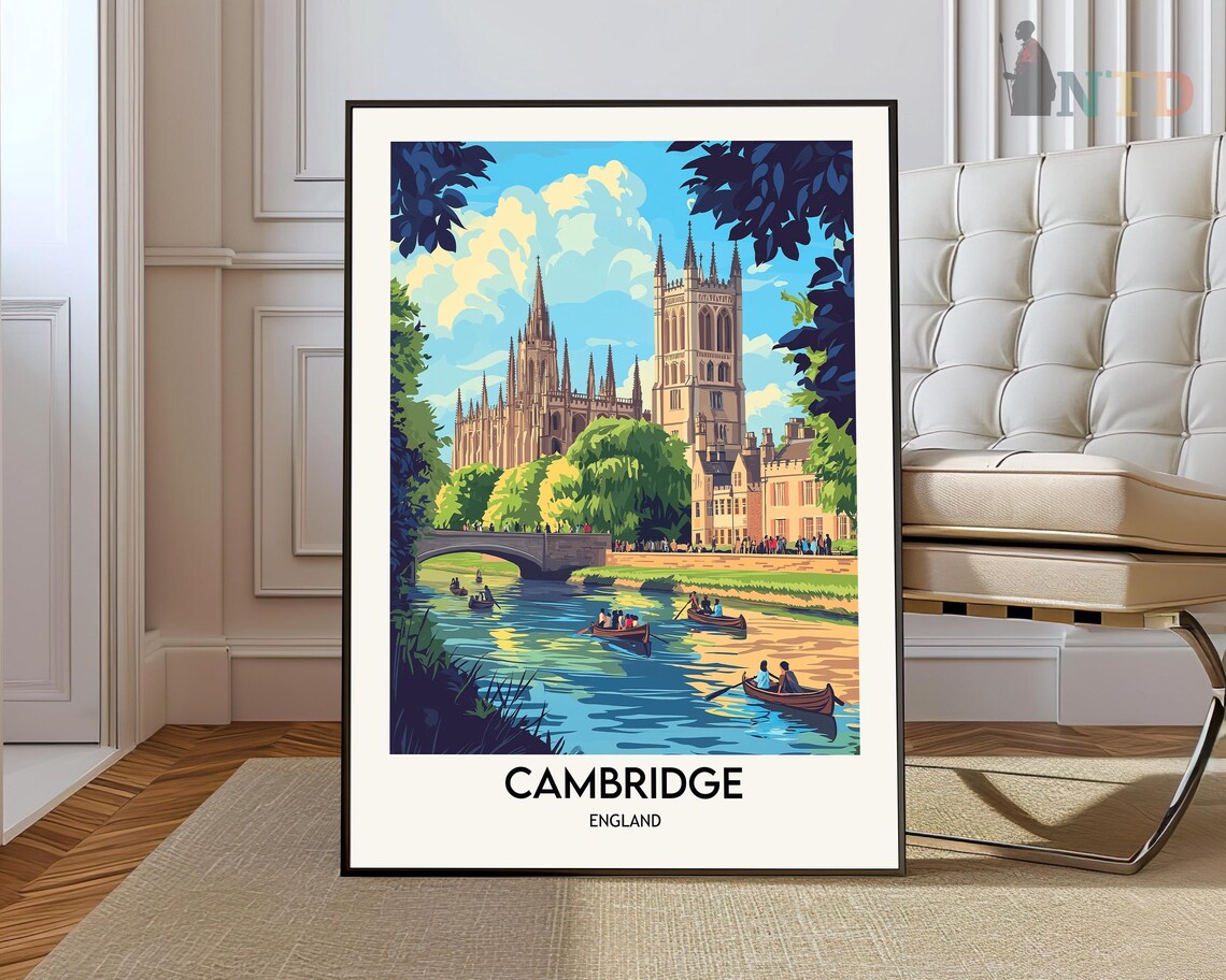 Cambridge England Travel Poster, British Decor