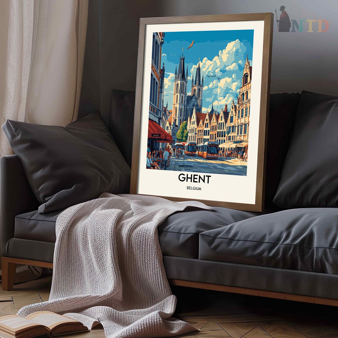 Ghent Belgium Cathedral Square With Trams And Flemish Houses Poster - Image 3